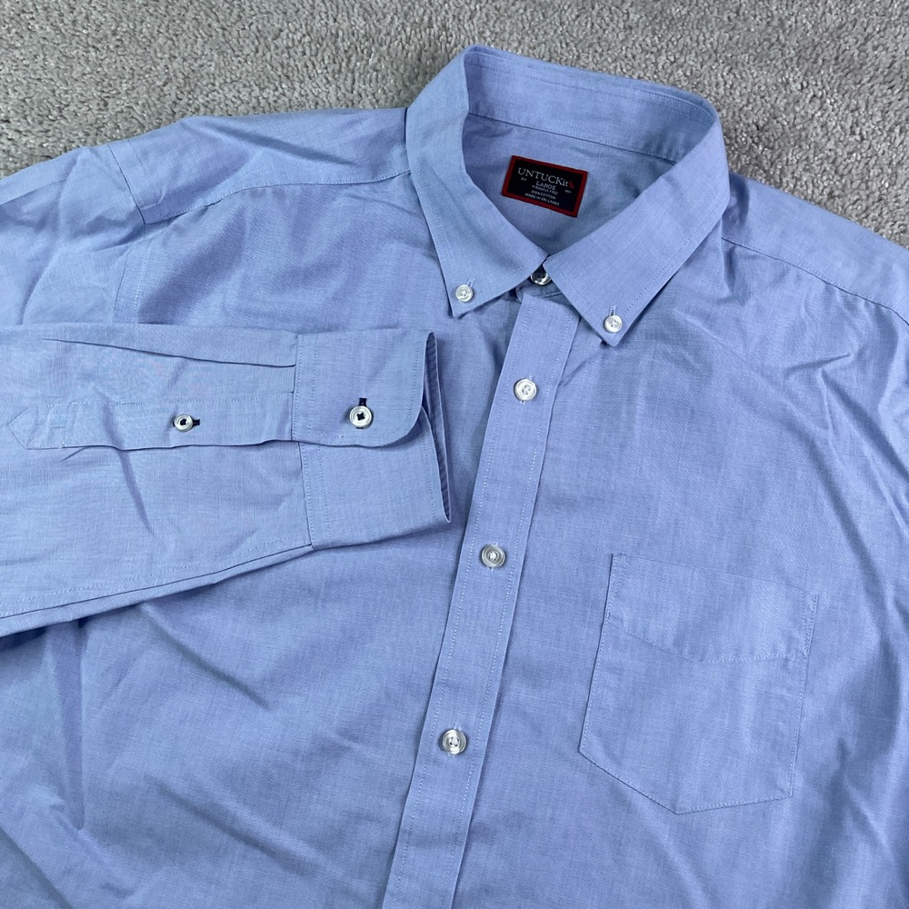 UNTUCKit Shirt Mens Large Blue Hillside Select Wrinkle Free Button Down Casual